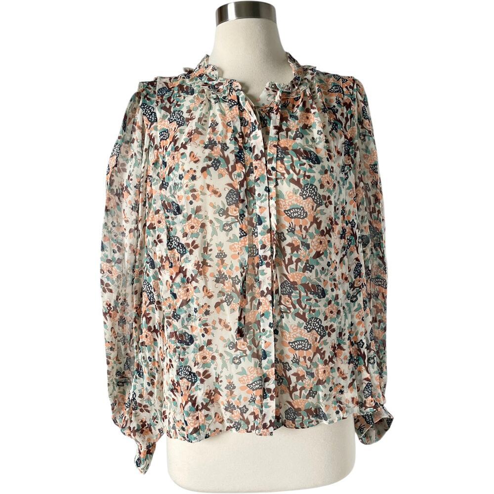 Ulla Johnson Edith Blouse 12 Gardenia Floral Silk Metallic Ruffle Top - Picture 9 of 9